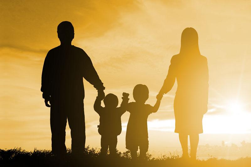 Graphic drawing of a family holding hands.